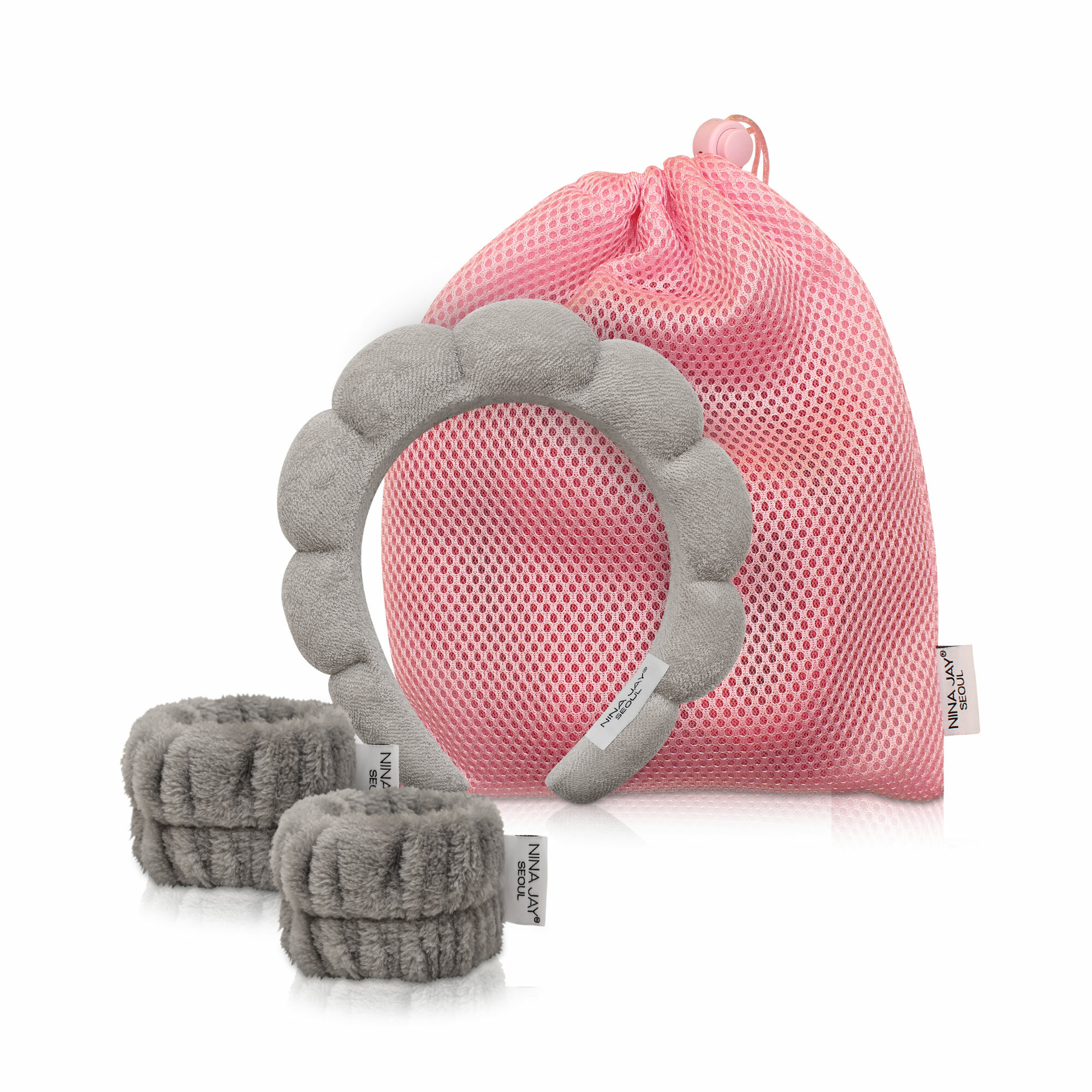 Набор для умывания: ободок + напульсники серого цвета NINA JAY — фото 1