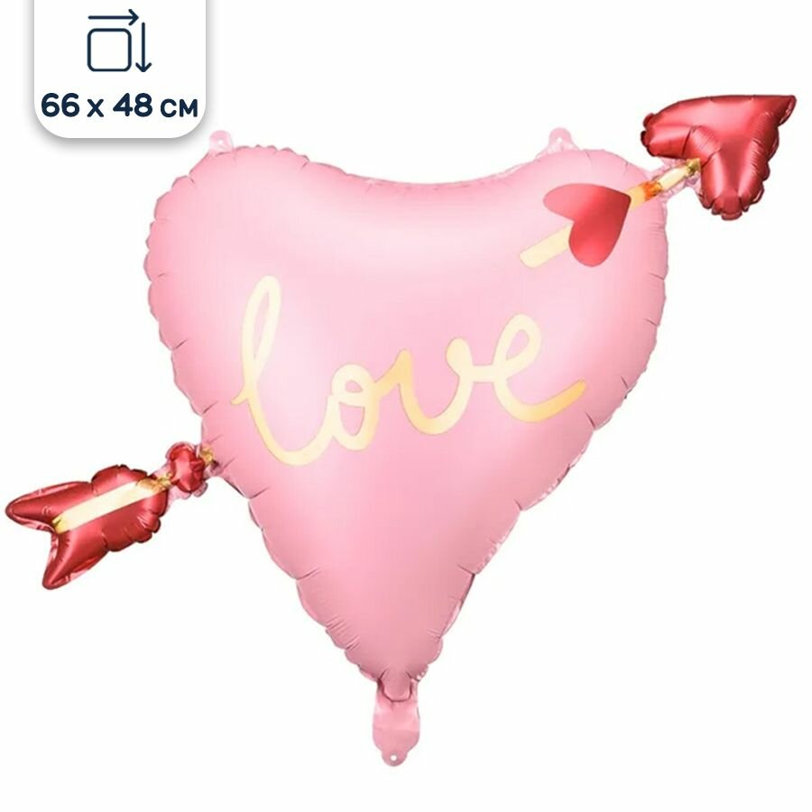 Воздушный шар Сердце со стрелой, Love, 48х66 см