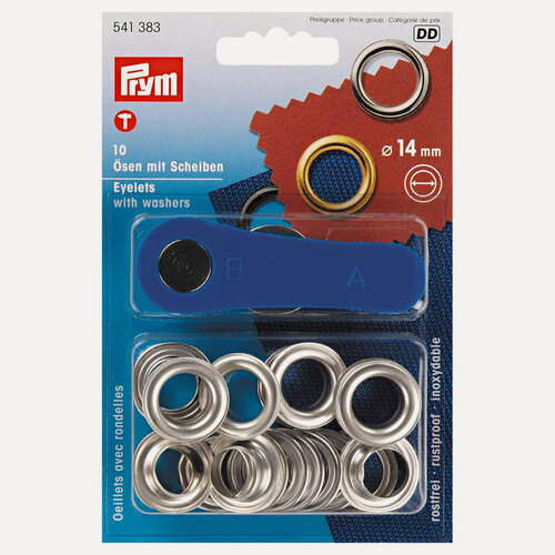 Изображение товара Люверсы для одежды и обуви 14 мм с устройством для установки Prym, 541383 (серебро), 10 шт
