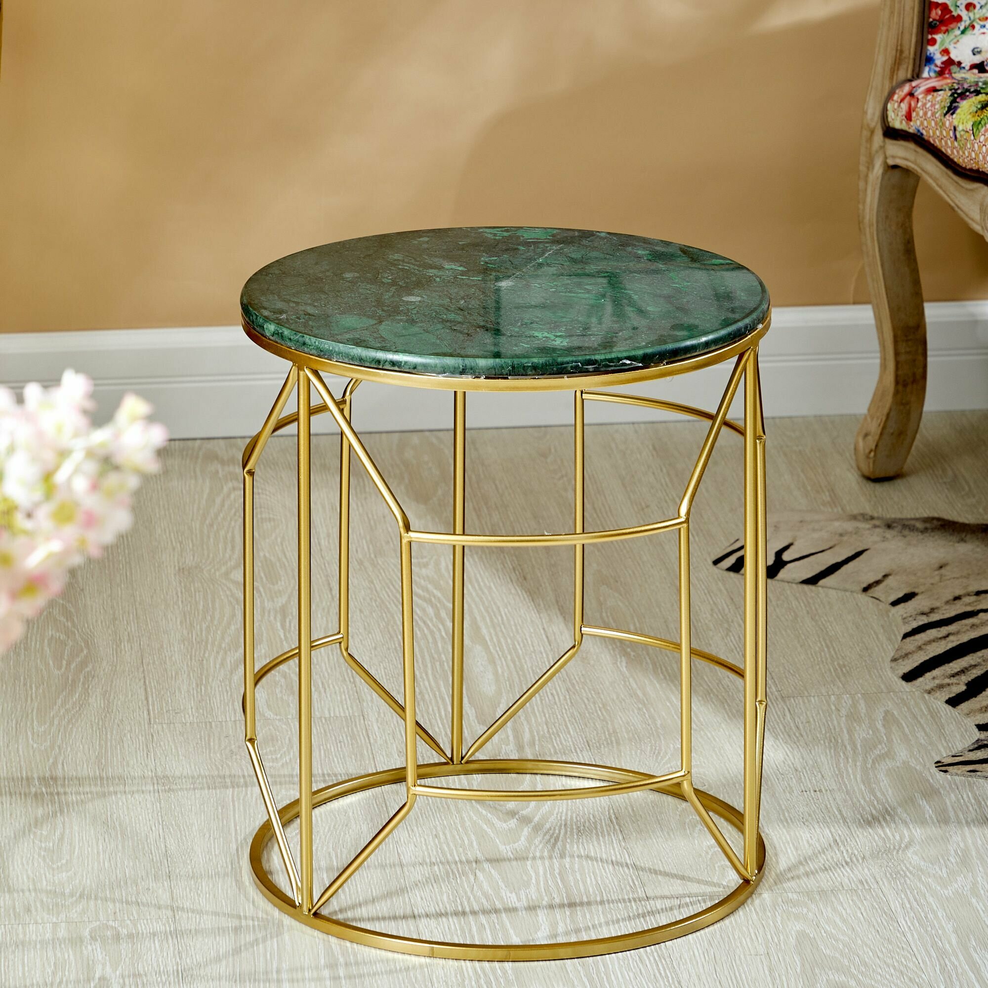 54-043 Столик интерьерный с зеленым мрамором 43х43х50см, Glasar