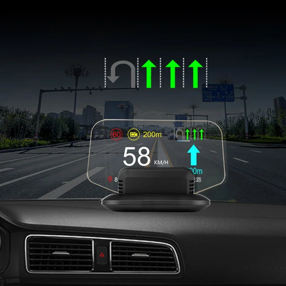 HUD C1 Навигационный проекционный дисплей OBD2 + GPS Цифровой спондометр Вода Масло Температура Об/мин Турбо-пресс Дисплей Проекция лобового стекла