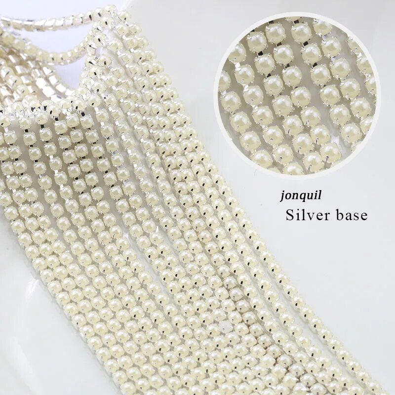 Стразы QIAO жемчужная медная цепь 9 цветов, 2 mm, 2 yard, Белый