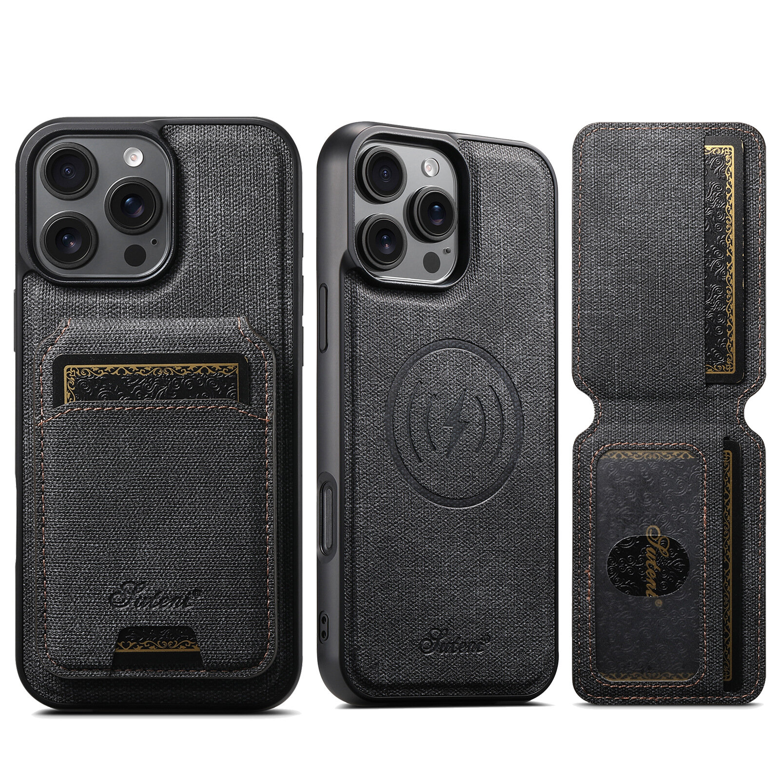 Чехол MagSafe Card Holder suteni, для iPhone 13 Pro Max, флип, черный