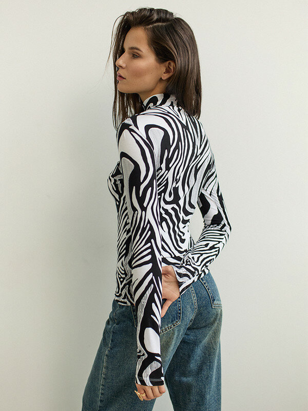 Водолазка moremio, размер 34, белый, черный — фото 1