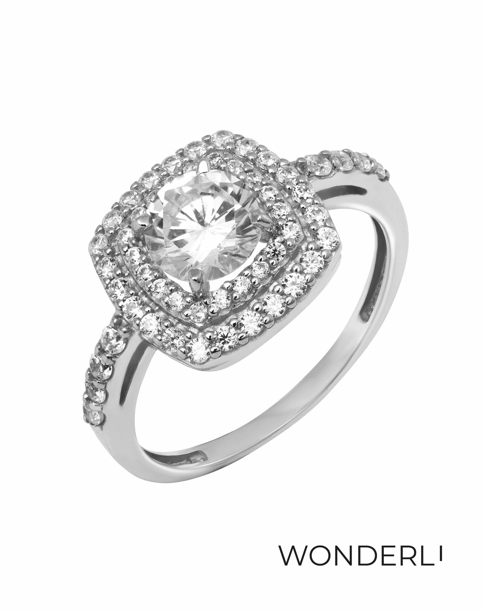 Кольцо тонкое, помолвочное WONDERLI, серебро, 925 проба, фианит