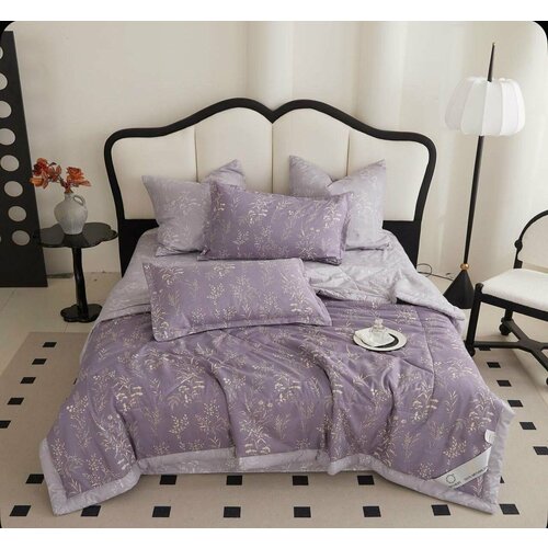 Комплект постельного белья с одеялом Boris Сатин, Евро, Фиолетовый