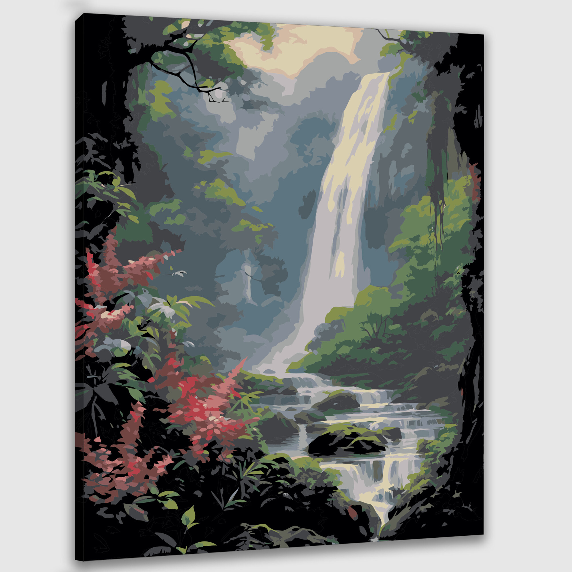Картина по номерам 40x50 см, водопад, масло, яркий, безмятежный, величественный, каскад, мелодичный, симфония