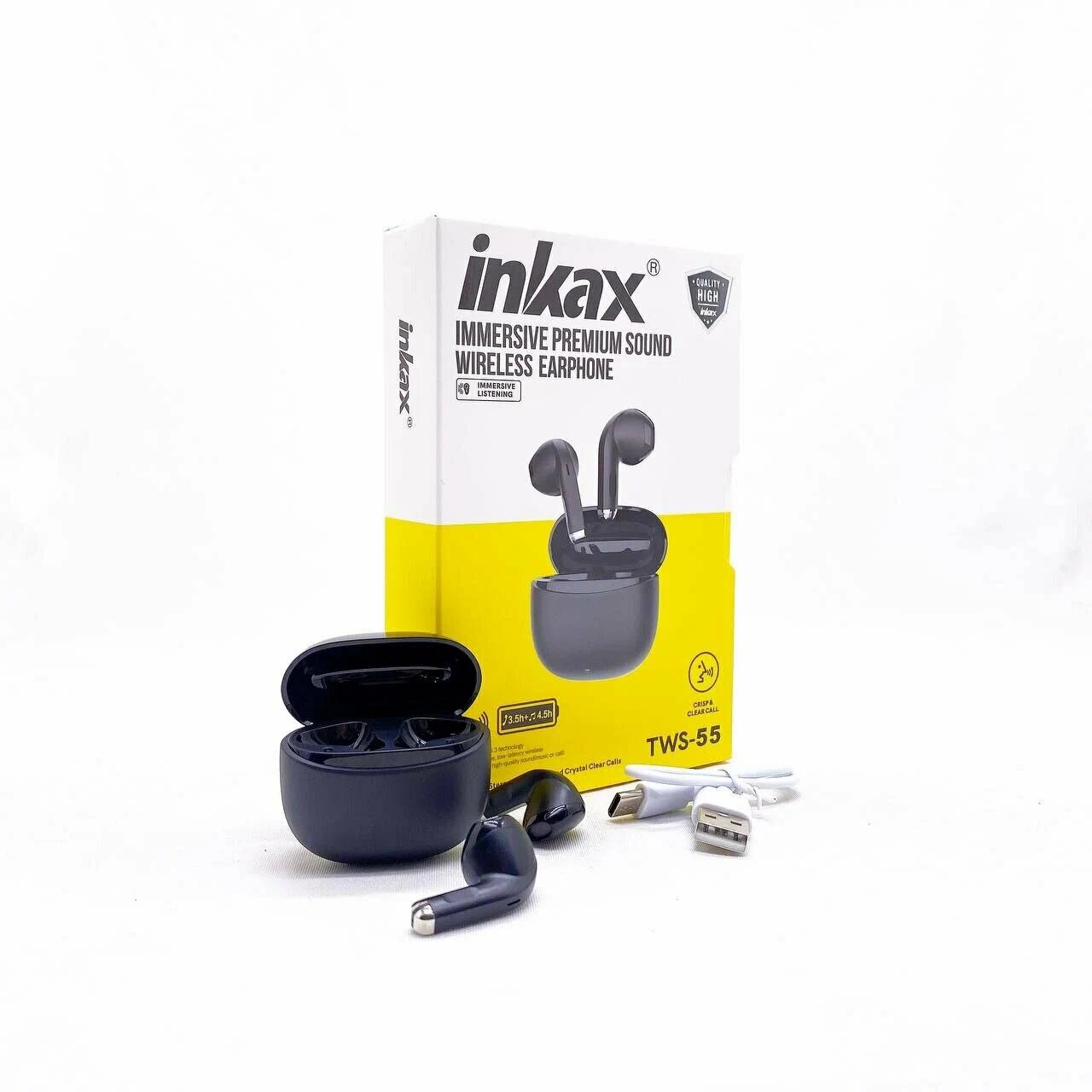 Наушники Inkax TWS55, беспроводные, с микрофоном, до 10 м, черные