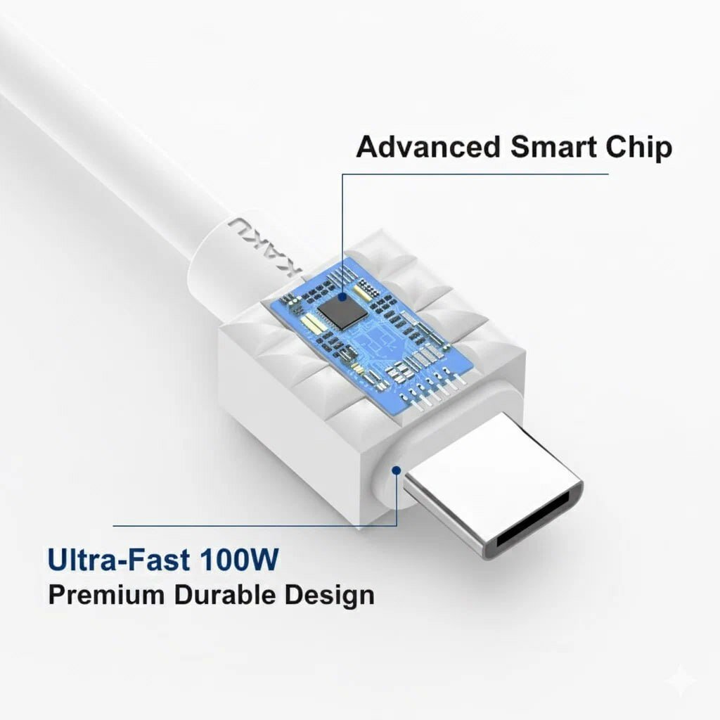 Кабель KAKUSIGA, для быстрой зарядки, USB Type-C, Pure Copper Wire Core, белый, 1м — фото 1