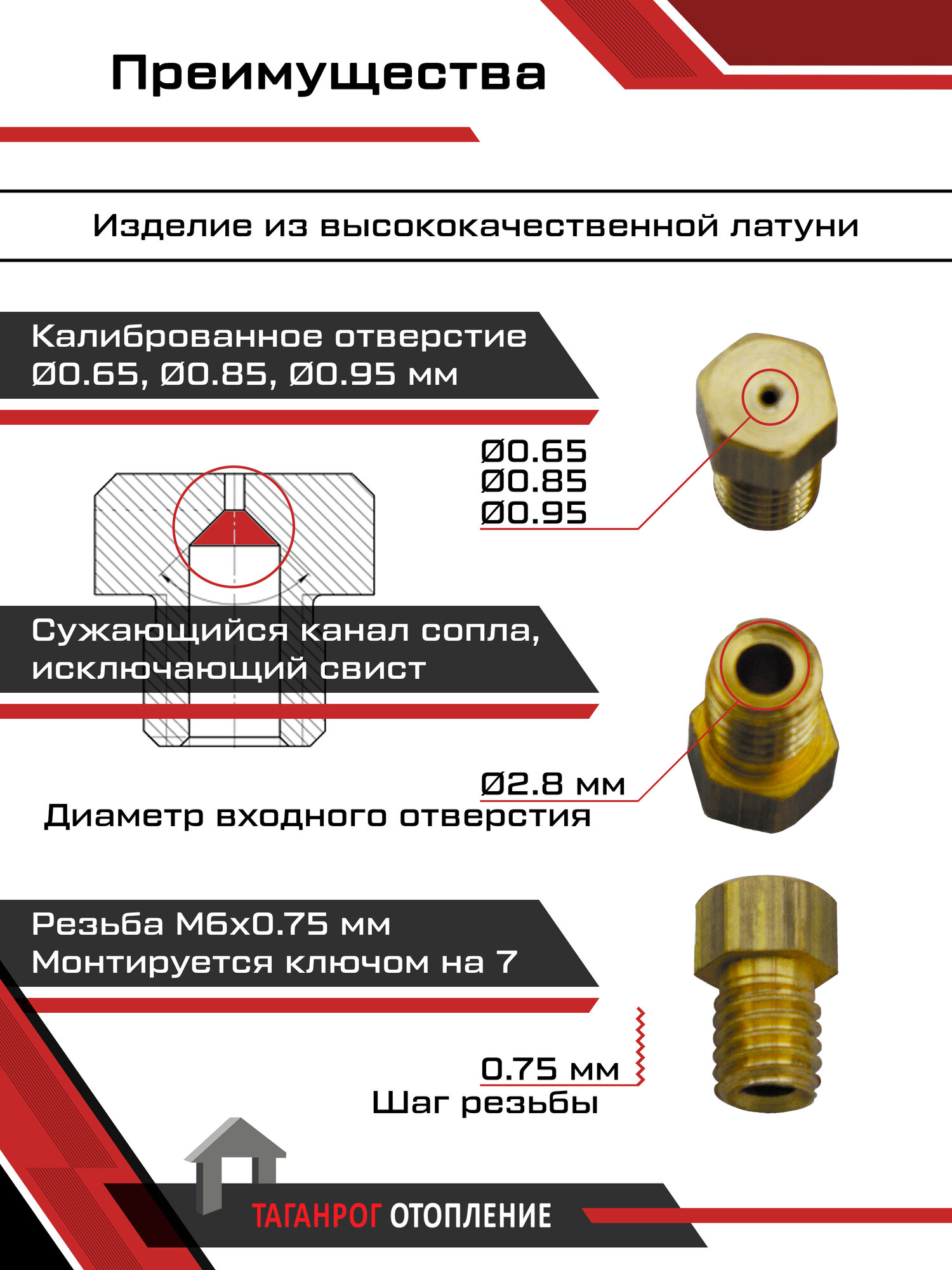 Жиклеры для газовой плиты "Flama" (мод. FG, RG) М6х0.75 (комплект 5 шт, сжиженный газ) — фото 1