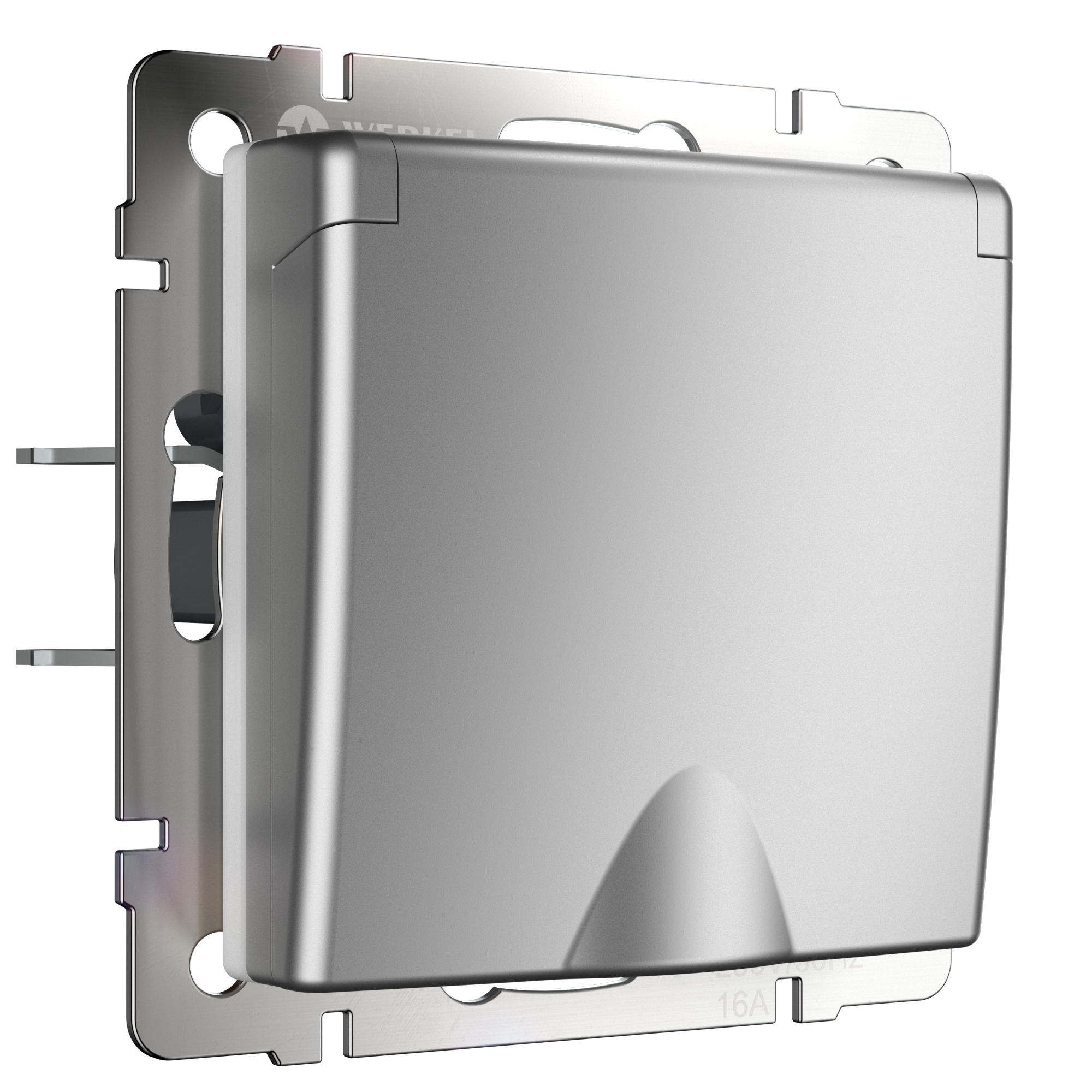 Встраиваемая влагозащищенная розетка с заземлением с защитной крышкой и шторками Werkel W1171206 цвет серебряный IP44