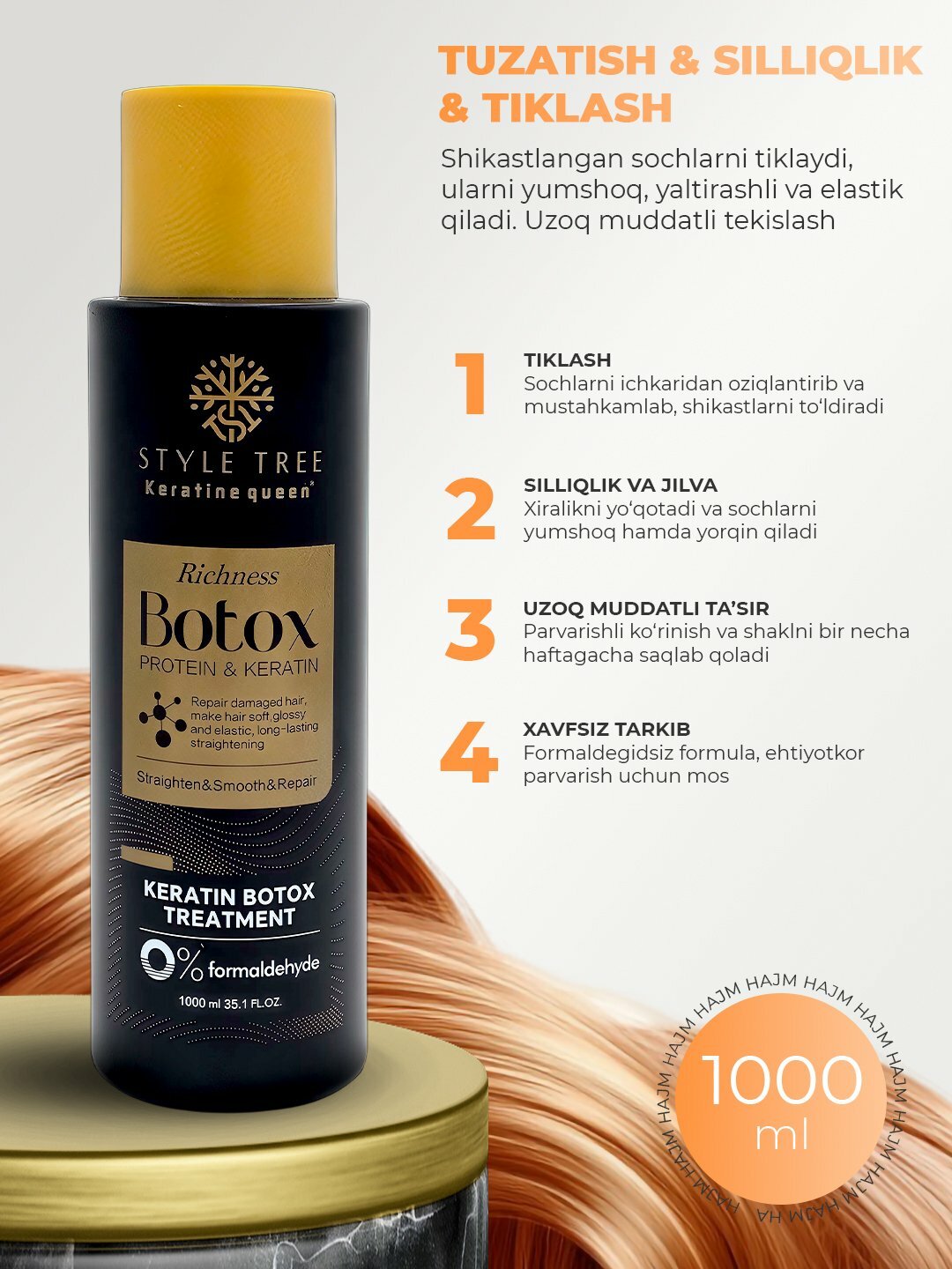 Keratin Queen - кератиновый ботокс с протеином, для волос, выпрямляет, 1000 мл — фото 1