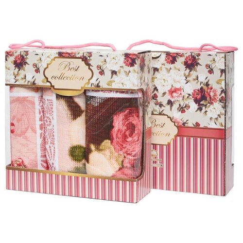 фото Подарочный набор вафельных полотенец "всё себе"; розовый пэчворк, набор из 3 штук