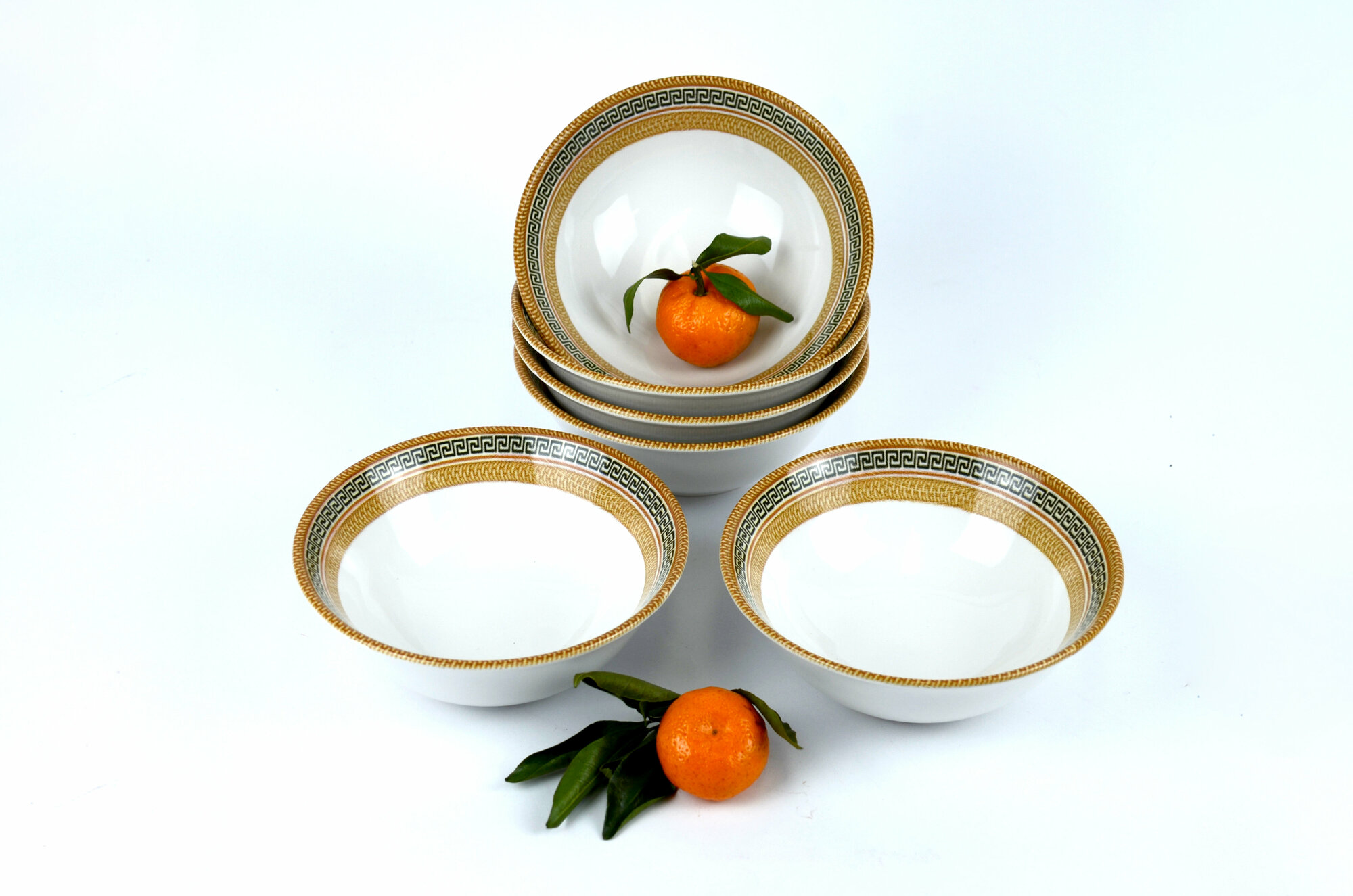 Набор керамических салатников - супниц 15х5,5 см, объемом 420 мл, декор "Версаче" 6 штук