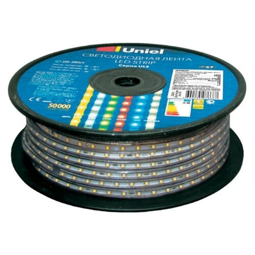 Светодиодная лента Uniel ULS-2835-60LED/m-10mm-IP67-220V-8W/m-50M-GREEN, 50 м, 400 Вт, зеленый