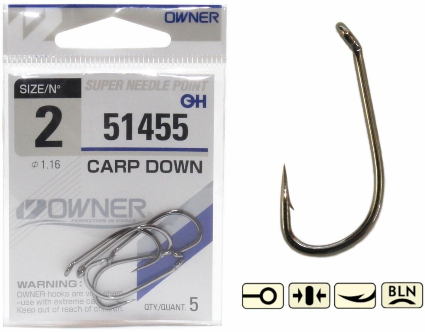 Крючок рыболовный OWNER CARP DOWN №10 BC (уп.6шт)