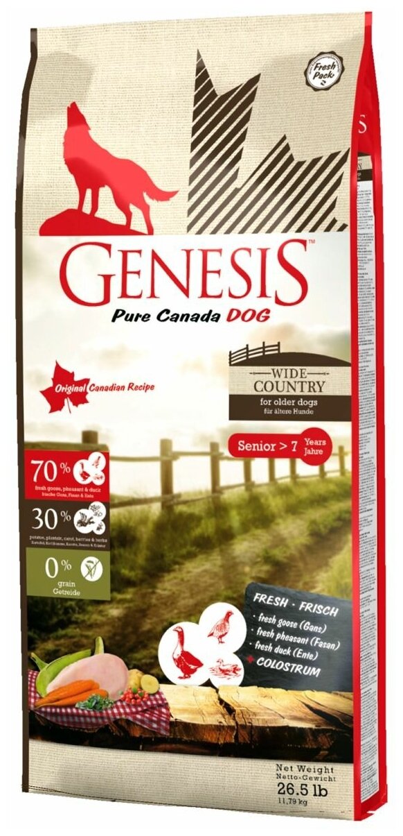 Genesis Pure Canada Wide Country Senior для пожилых собак всех пород с мясом гуся, фазана, утки и курицы - 11,79 кг