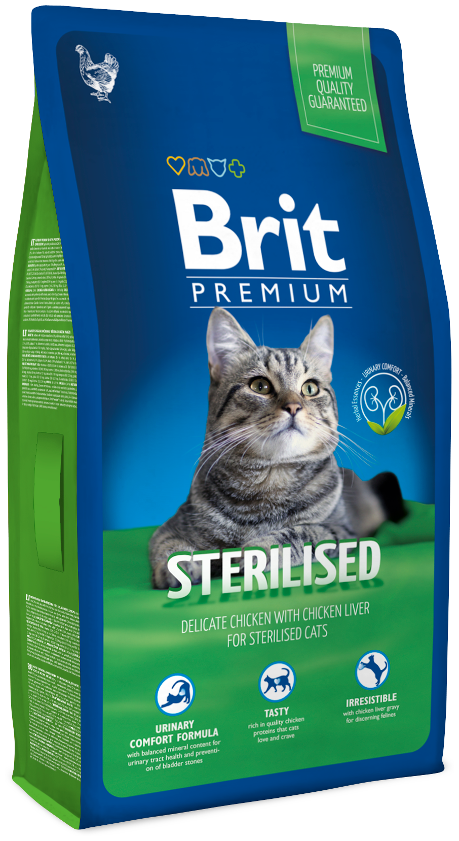 Сухой корм для стерилизованных кошек Brit Premium, с курицей и куриной печенью 8 кг