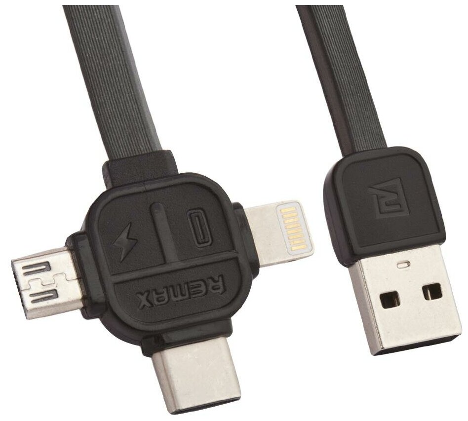 Кабель Remax Lesu USB - USB Type-C/Lightning/microUSB (RC-066th), 1 м, черный