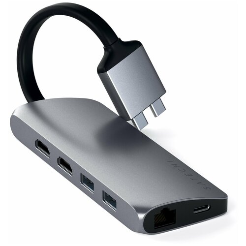USB-хаб Satechi Type-C Dual Multimedia Adapter для Macbook с двумя портами USB-C. Цвет серебряный.