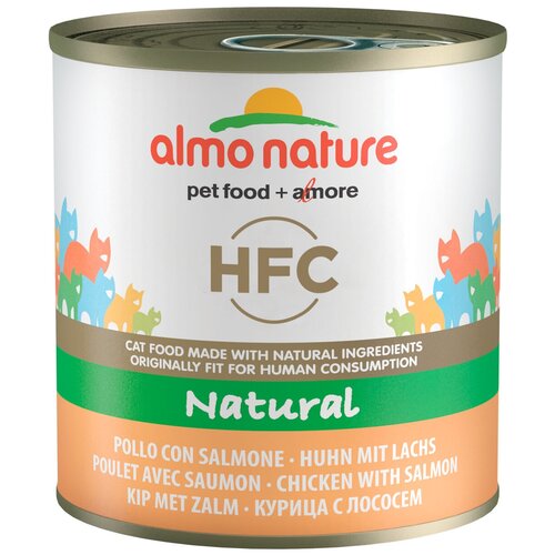 almo nature консервы для кошек с лососем и морковью 75% мяса hfc adult cat salmon Влажный корм для кошек Almo Nature Classic, с курицей, с лососем 280 г (кусочки в желе)