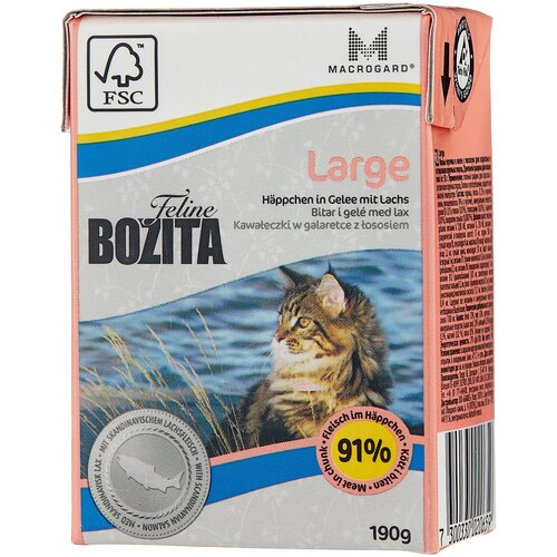 Корм влажный BOZITA Feline Funktion large 190 г крупных пород кусочки в желе с лососем