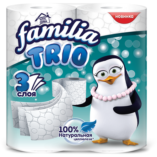 Купить Туалетная бумага Familia Trio белая трехслойная 12 рул., белый, первичная целлюлоза, Туалетная бумага и полотенца