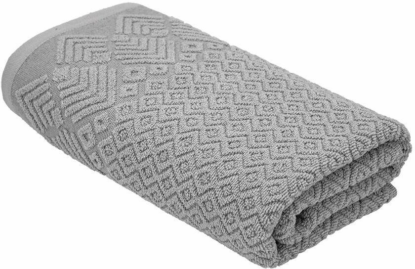 фото Махровое полотенце УЗБ Ромб м7723_11 L 70*130 сер, 142268