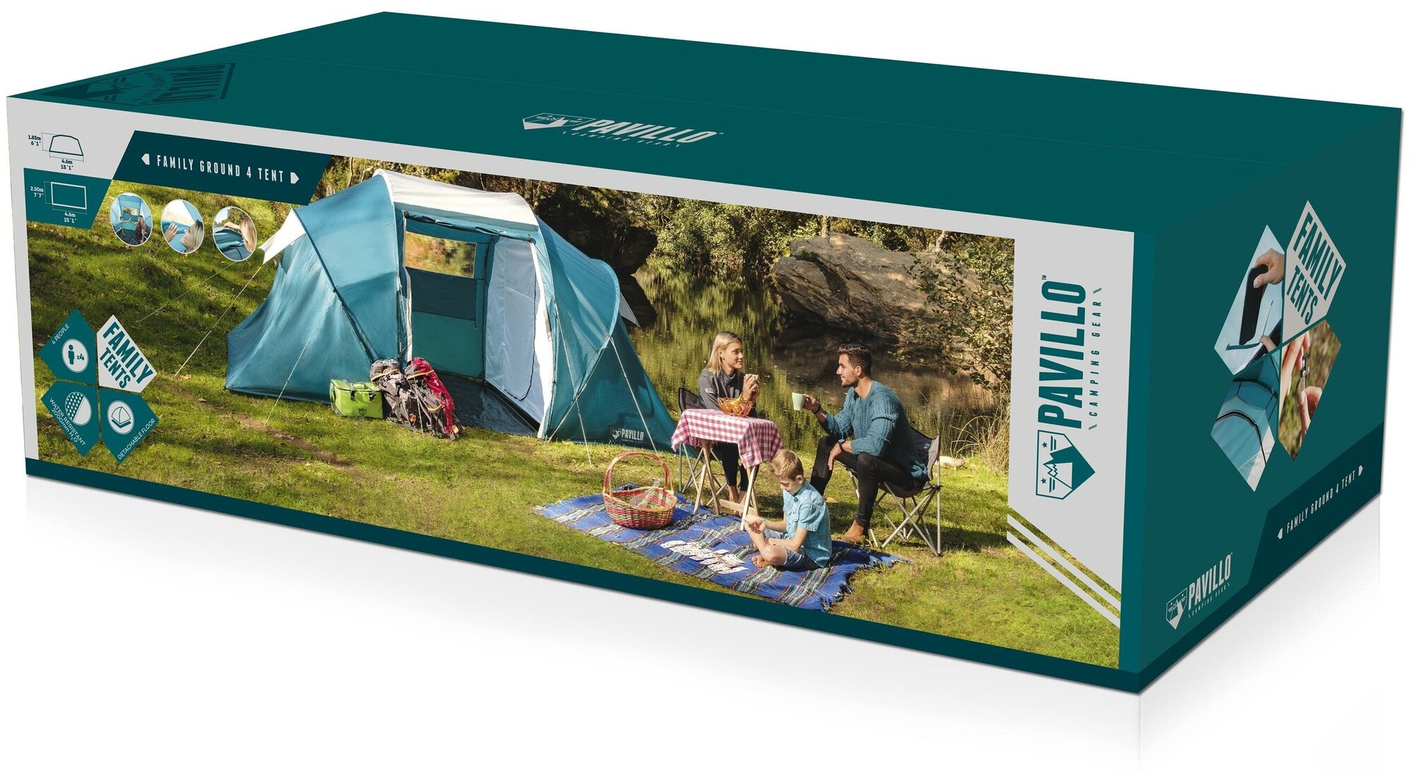 Палатка кемпинговая четырёхместная Bestway Family Ground 4 Tent 68093, бирюзовый