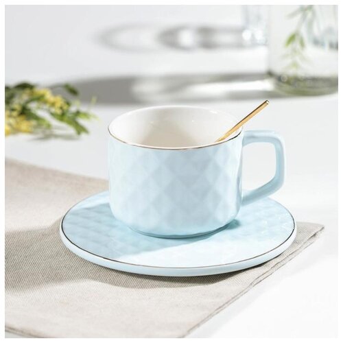 фото Чайная пара "понита" чашка 250 мл, 11х8,5х6 см, блюдце 15х0,7 см, ложка, цвет голубой 4729499 сима-ленд