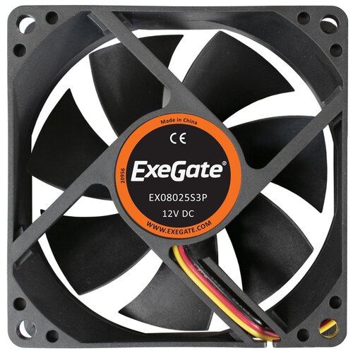 Вентилятор для корпуса ExeGate EX08025S3P, черный вентилятор для корпуса exegate es06015s3p черный