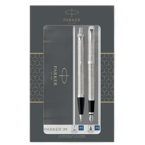 Набор Parker IM Duo: шар. ручка IM Stainless Steel CT, синяя, 1,0мм + перьевая ручка IM Stainless Steel CT, подарочная упаковка