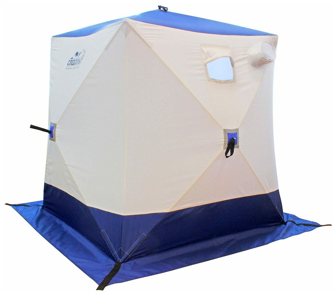 Палатка зимняя куб следопыт 1,5 х1,5 м, Oxford 210D PU 1000, 2-местная, цв. бело-синий