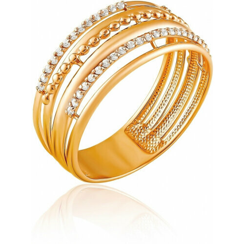 Кольцо DINASTIA, красное золото, 585 проба, фианит, размер 19.5, золотой кольцо dinastia 015321 1102 красное золото 585 проба фианит золотой