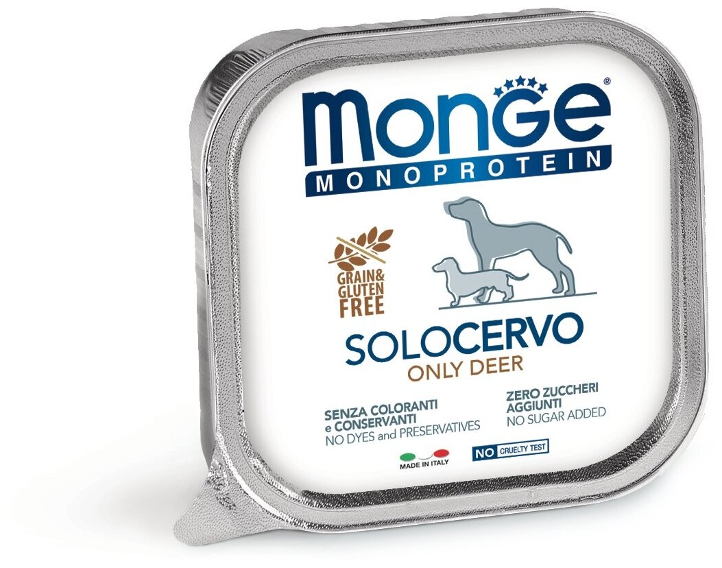 Влажный корм Monge Dog Monoprotein для собак, паштет из оленины, консервы 150 г