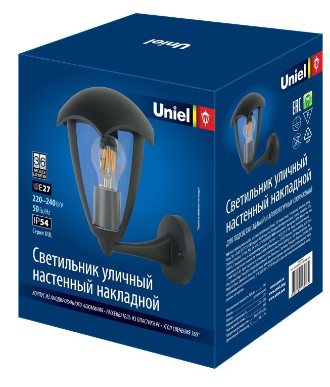 Uniel Уличный настенный светильник UUL-S80A, E27, 60 Вт, цвет арматуры: черный - фотография № 8