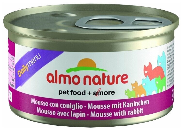 Almo Nature Daily Menu Adult Cat Mousse Rabbit консервы нежный мусс для взрослых кошек меню с кроликом - 85 г х 24 шт - фотография № 2