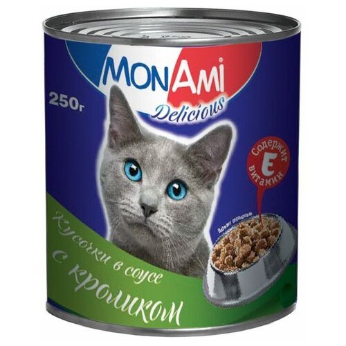 Влажный корм для кошек MonAmi с кроликом 15 шт. х 250 г (кусочки в соусе)