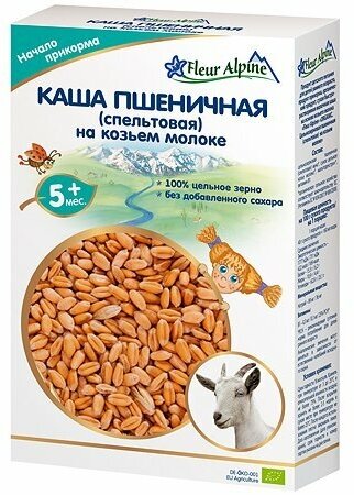Каша Fleur Alpine молочная пшеничная (спельтовая) на козьем молоке, с 5 месяцев, 200 г
