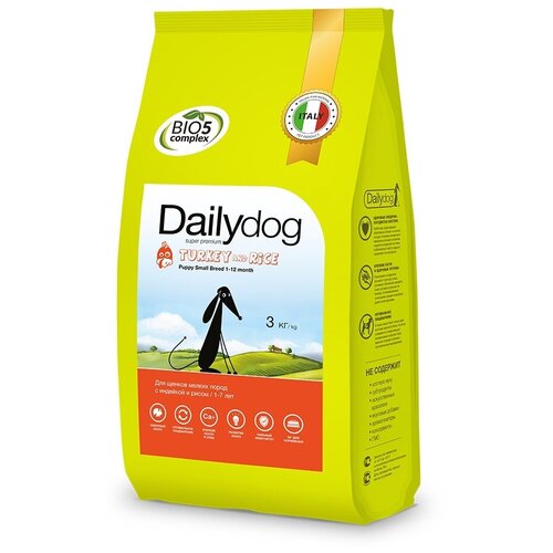 Сухой корм для щенков DailyDog индейка, с рисом 1 уп. х 1 шт. х 3 кг (для мелких и карликовых пород) сухой корм для щенков dailydog индейка с рисом 1 уп х 1 шт х 1 5 кг для