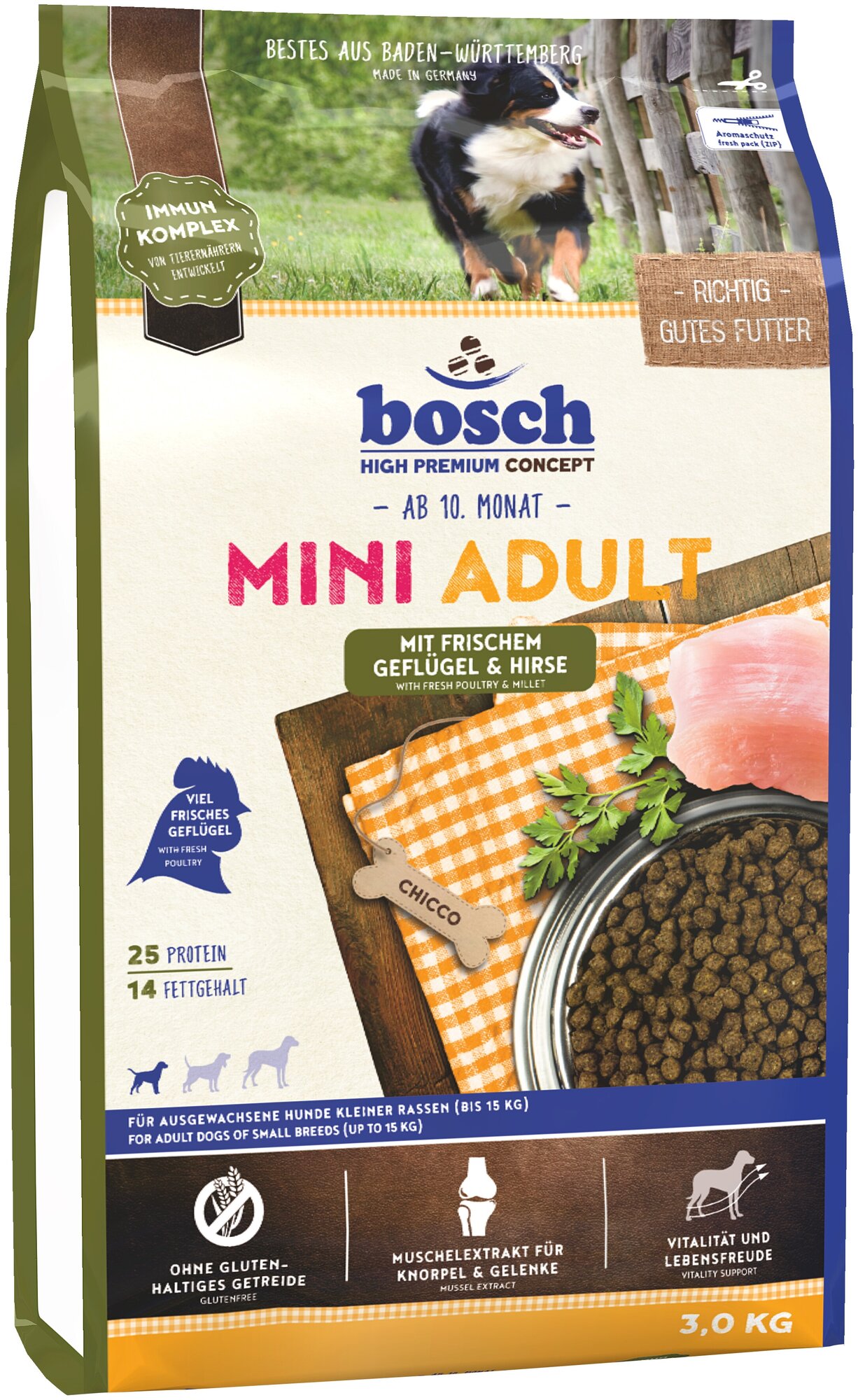 Bosch Adult Mini Poultry&Millet Сухой корм для собак мелких пород Птица и Просо 3кг