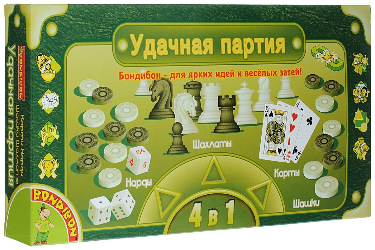 Игры 4 в 1 "Шашки. Шахматы. Нарды. Карты" (9841/ВВ0693) Bondibon - фото №11