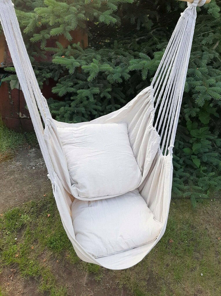 Кресло-гамак подвесное Skully cotton swing chair 130х100 with pillows white - фотография № 8