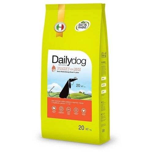 Сухой корм для пожилых собак DailyDog индейка, с рисом 1 уп. х 1 шт. х 20 кг (для средних и крупных пород) сухой корм для собак dailydog casual line ягненок индейка с рисом 1 уп х 1 шт х 20 кг для средних и крупных пород