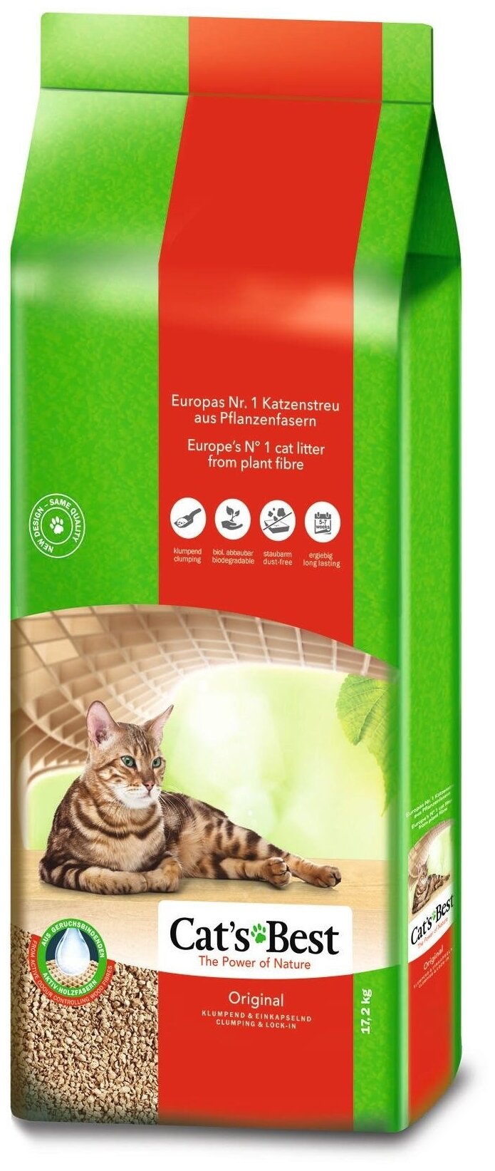 Наполнитель для кошачьих туалетов CAT'S BEST Original (Eko plus) древесный, комкующийся, 40 л (17,2кг) - фотография № 1