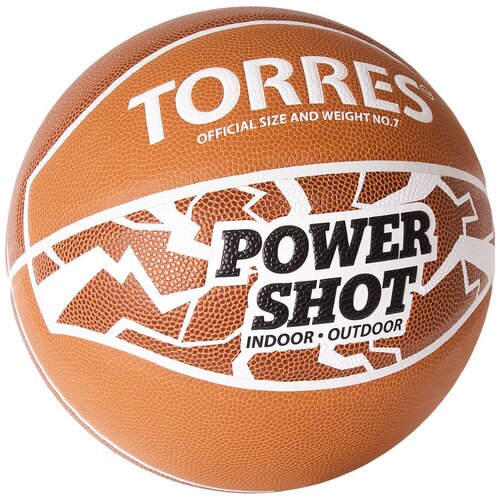 Мяч баск. "TORRES Power Shot" арт. B32087, р.7, 8 пан, ПУ, нейлон. корд, бут. кам, оранжево-белый