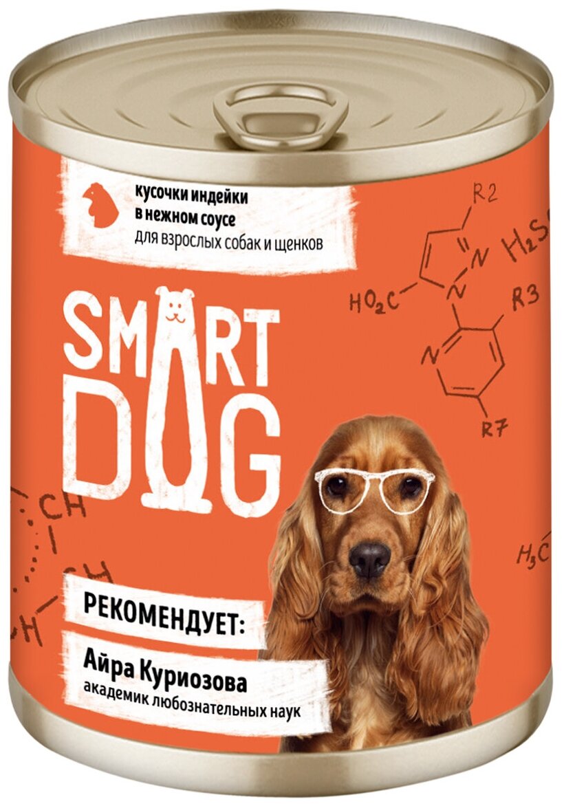 Smart Dog Консервы для взрослых собак и щенков кусочки индейки в нежном соусе, 0.24 кг