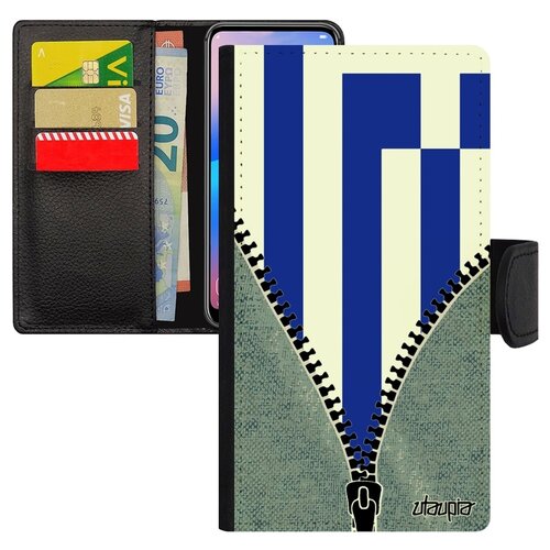 фото Чехол книжка на мобильный apple iphone x, "флаг греции на молнии" государственный туризм utaupia