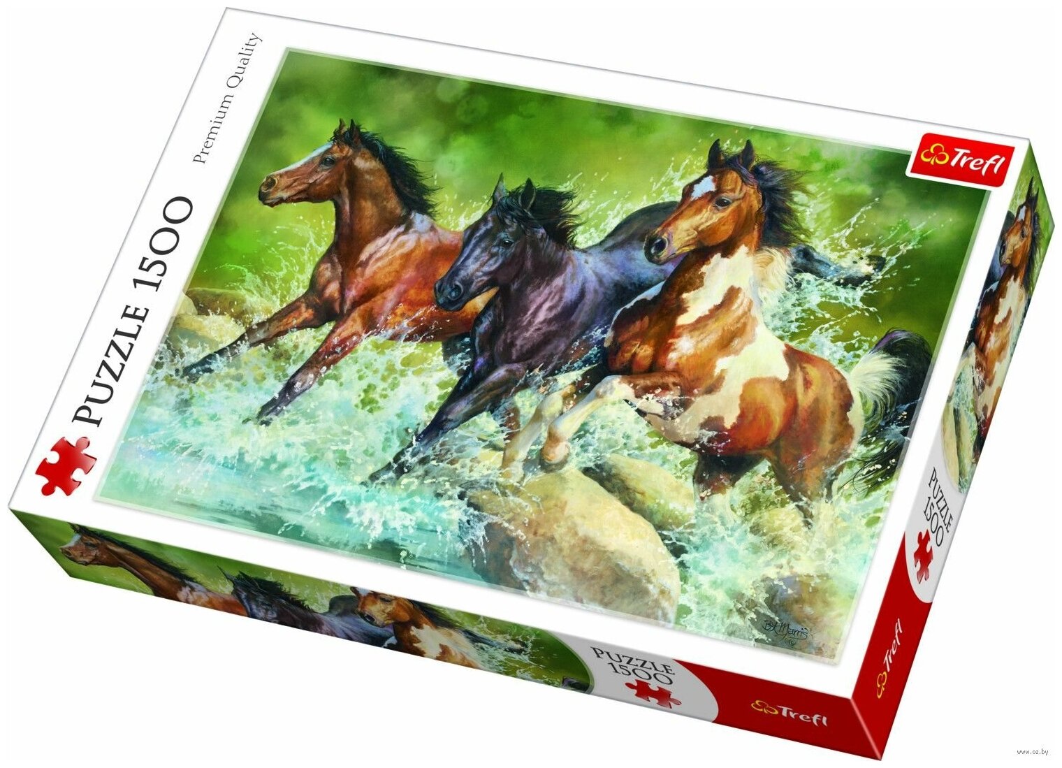Пазл "Три дикие лошади" (1500 деталей) в коробке