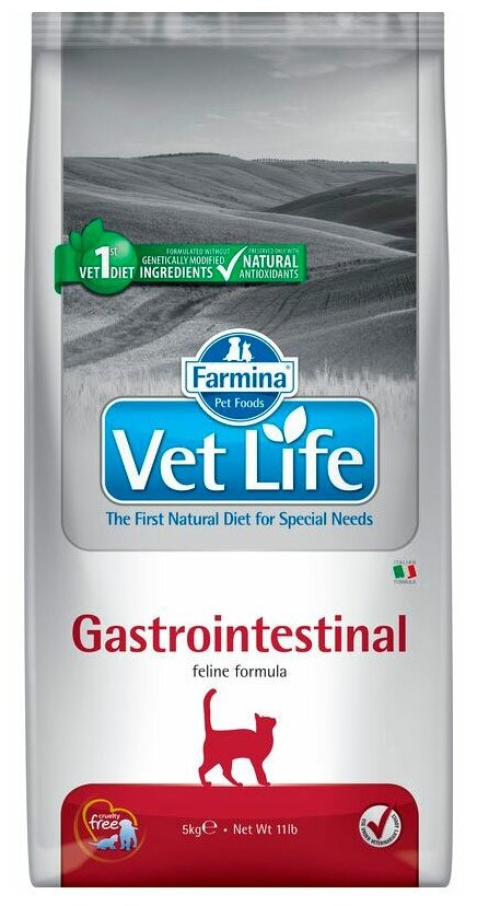 Сухой лечебный корм для кошек Farmina Vet Life Cat Gastrointestinal при воспалительных заболеваниях ЖКТ, 5 кг 31853